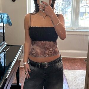 Handmade Leopard Print Black Lace Cami Top